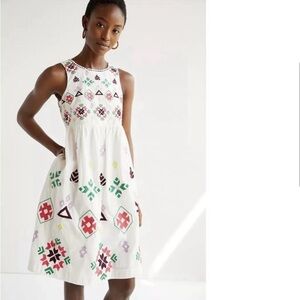 NWT New $198 Anthropologie Dolly White Embroidered Bohemian Cotton Dress Small S